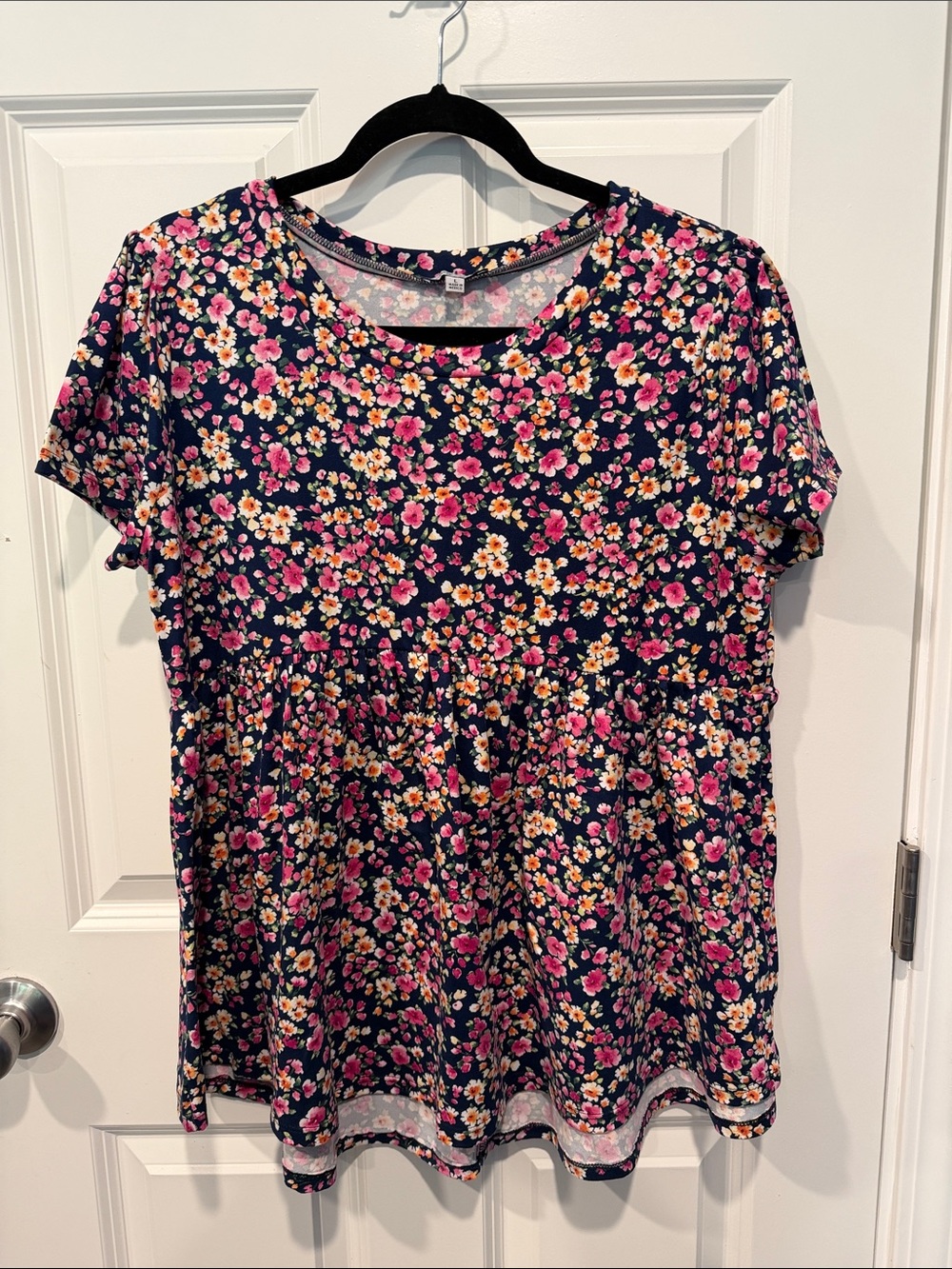 white birch Navy Floral Short-Sleeve Babydoll Tunic